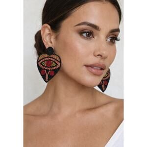 Kay Lee Heart Evil Eye Black Beaded Earrings New